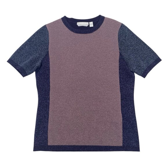 Hugo Boss Sz M Purple Merino Superfine Wool Sweater Top Lurex Sparkle Colorblock - Picture 1 of 13